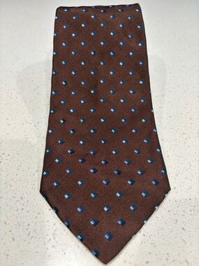 Brown Tie with Blue Diamond Dots - Men's Tie